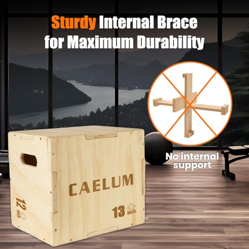 3-in-1 Wood Plyo Box - Non-Slip Jump Box, 16" x 13" x 12"