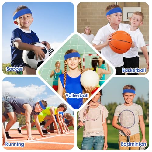 Kids Athletic Headbands - 3 Pcs Elastic Sweatbands - Black, Light Gray, Dark Gray