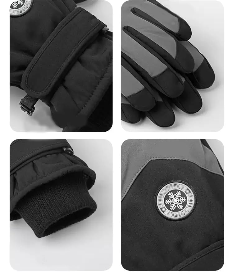 Warm Touchscreen Ski Gloves for Men & Women - Black+Gray, Medium