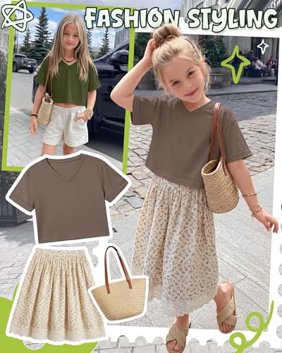 Girls' V-Neck Crop Tops - 3 Pack, Short Sleeve, Various Sizes