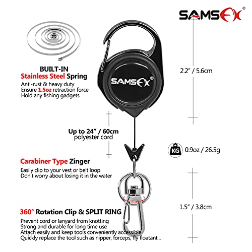 Fly Fishing Zinger Retractor Tool - Carabiner, 24" Cord, 3pcs