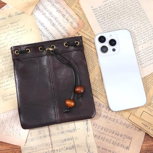 Leather Drawstring Storage Bag - Cowhide Waterproof Pouch for Travel & Organization