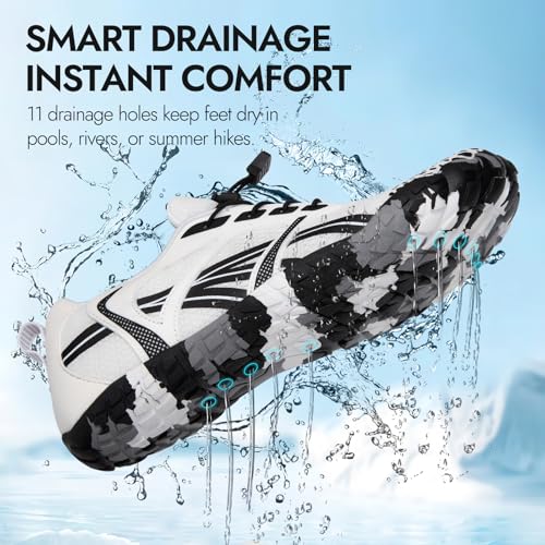 Barefoot Water Shoes for Men & Women - Quick Dry Aqua Shoes 8.5 Women/7 Men - White