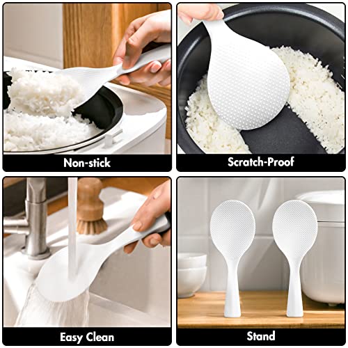 Rice Paddle Set - 2 Pcs White Plastic Non-Stick Standing Spoon