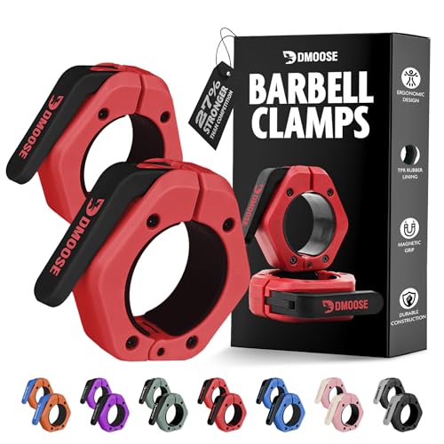 DMoose Fitness Magnetic Red 2-Inch Barbell Clips - Quick Release Collars, Secure Fit, Anti Slip Grip