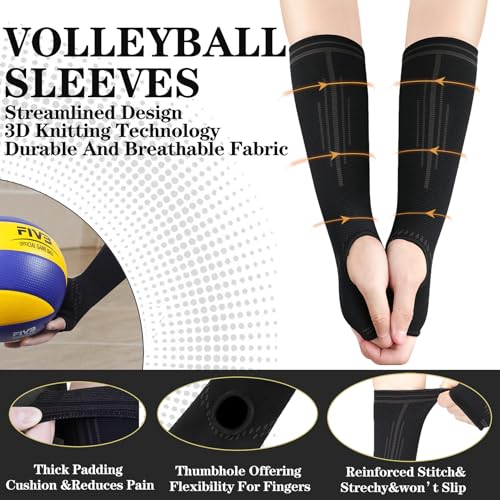 SZWEEDORY Volleyball Arm Sleeves Forearm Guards, Black Thumb Hole, M Youth & Adult