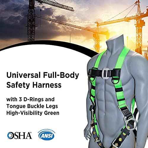 AFP Universal Full-Body Fall Protection Safety Harness w/ 3 D-Rings and Tongue Buckle Legs