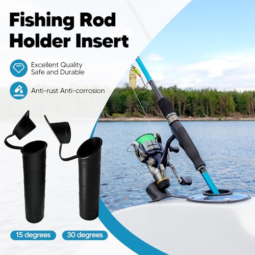 Amagogo 30° Boat Fishing Rod Holder with Shock-Absorbing Sleeve, Black Plastic, 19.5cm Height