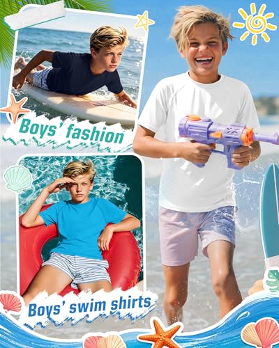 YooAurvox Boys' Rash Guard Swim Shirts 3 Pack - White, Blue, Navy Blue, Age 11-12