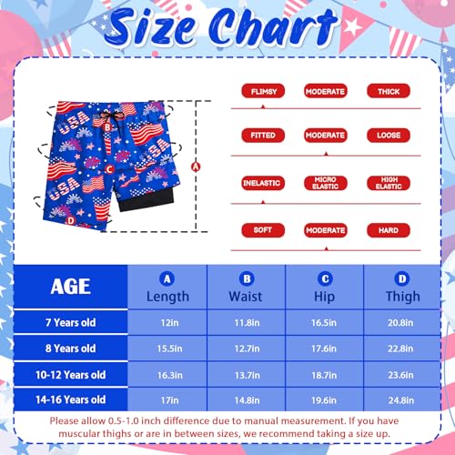 Boys Swim Trunks - Quick Dry Bathing Suit, Size 10-12 Years American Flag