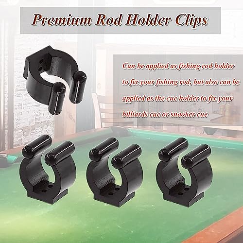 Pool Cue Holder Clips - 10 Pack Durable Fishing Rod Holders - Black
