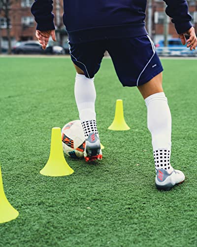 Black & White One Size Soccer Grip Socks with Leg Sleeves - Anti-Slip Performance Bundle for Men & Women