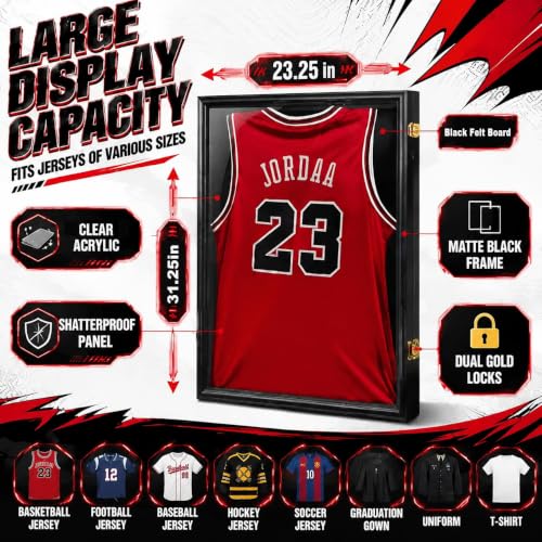 Large Lockable Jersey Display Case with UV Protection - Black