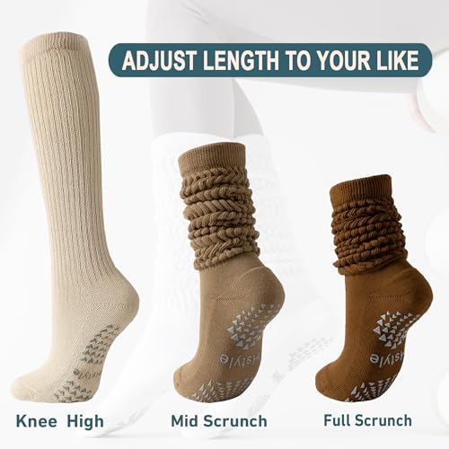 Grip Pilates Socks for Women - 3 Pairs Slouch Scrunch Yoga
