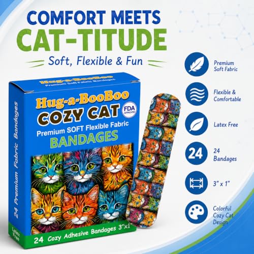 Cozy Cats Flexible Fabric Bandages - 24 Count Box
