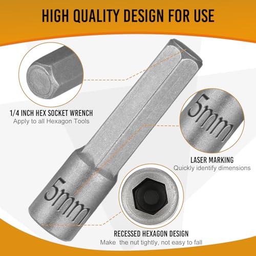 23 Pcs Power Nuts Driver Drill Bit Tools Set 1/4'' Driver Hex Shank Keys Metric Socket Wrench Screw Impact Bit Set for Power Tools, Electric Drills Screwdrivers Socket Wrench