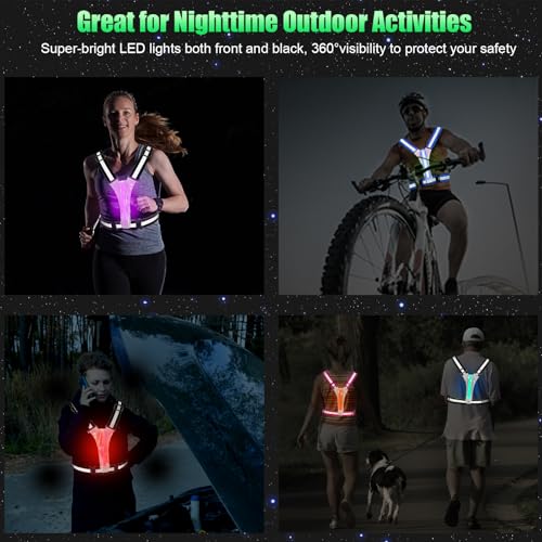 SAWNZC Black LED Reflective Running Vest with 5 Colors & USB Rechargeable - Size Adjustable