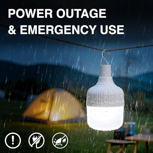 Camping Lantern LETOUR Dimmable 8800mAh LED Light Bulb 5 Lighting Modes Rechargeable Hanging Tent Light 5000 Lumen Portable Emergency Lantern Power Failure Emergency Survival Kits Snowstorm