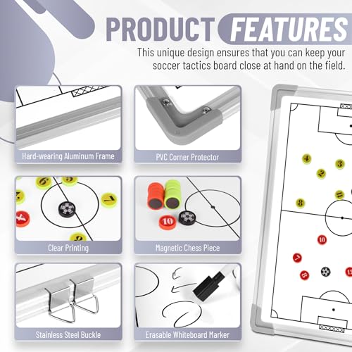 Soccer Coaching Board - Magnetic Tactics Clipboard with Dry Erase - Soccer-white