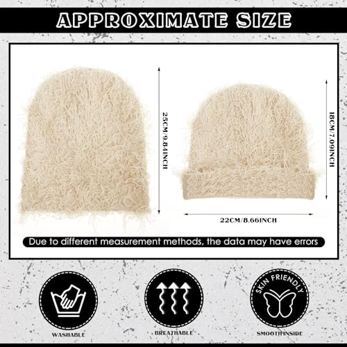 Distressed Knitted Beanie - Fuzzy Winter Hat for Men & Women - Assorted Apricot