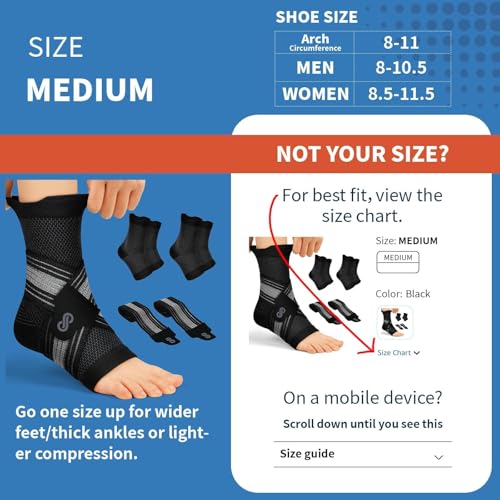 Ankle Braces for Plantar Fasciitis Relief - 2 Pairs Black, Medium