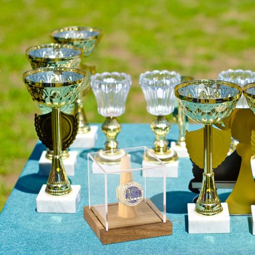 Championship Ring Display Case - Clear Acrylic with Wood Base