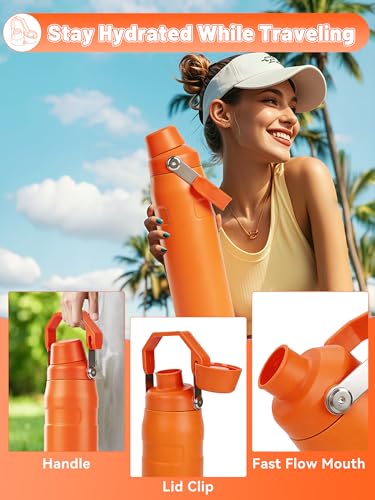 Tatamy Orange Lid Replacement for Stanley IceFlow Fast Flow Water Bottle – Leakproof BPA-Free Cap with Handle, 16oz-50oz