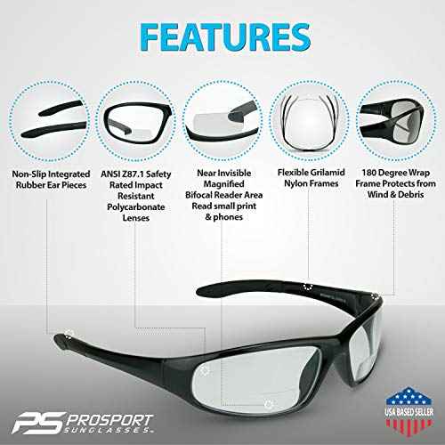 proSPORT Bifocal Safety Glasses Protective Clear Lens Z87 with Readers for Men and Women