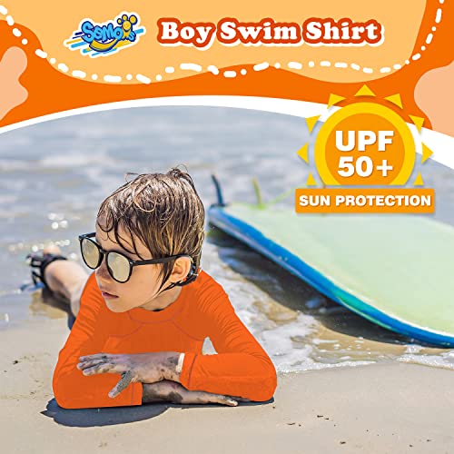 Boys' Long Sleeve Rash Guard UPF 50 Sun Shirt - Orange, 9-10 Years
