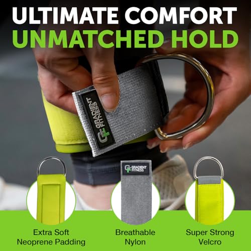 Padded Ankle Straps for Cable Machines - 2 Pack, Gray & Green 1 D-Ring