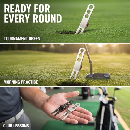 Silver Golf Ball Fork Divot Repair Tool - Compact & Durable