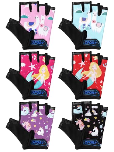 Kids Fingerless Workout Gloves - 6 Pairs Christmas Set for 5-8 Years Lovely