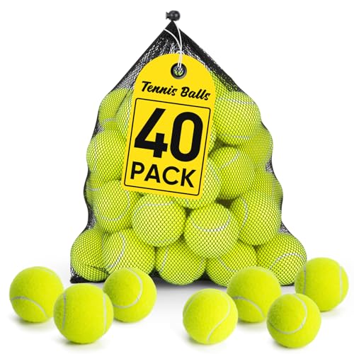 40 Pack Tennis Balls Bulk with Mesh Bag - Durable, High Bounce, Suitable for Dogs & Training
