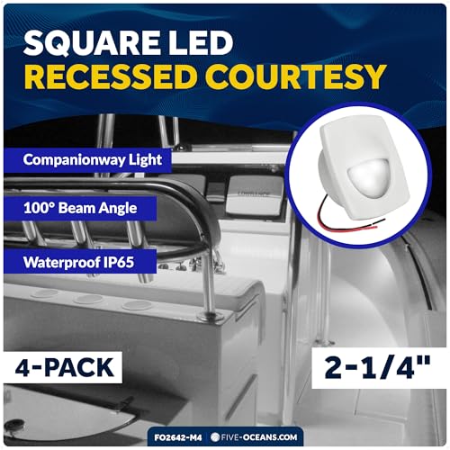 Five Oceans 2-1/4-Inch Marine Courtesy LED Lights - Pack of 4, Waterproof, Interior & Deck Use