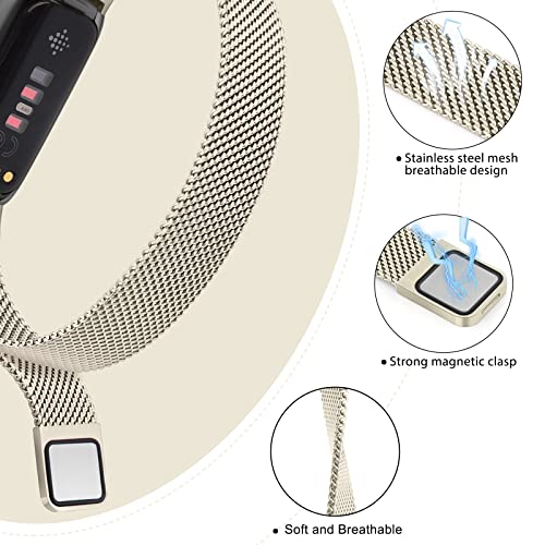 Stainless Steel Mesh Loop Bands for Fitbit Inspire 3 - Adjustable Magnetic Wristband Replacement