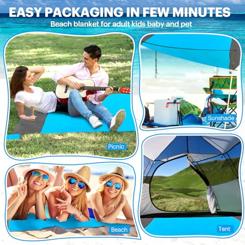 EASYFUN Beach Blanket 79x83 in Blue - Extra Large Sandproof Waterproof Picnic Mat