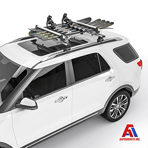Aluminum Ski Roof Rack - Holds 6 Pairs Skis or 4 Snowboards - Large