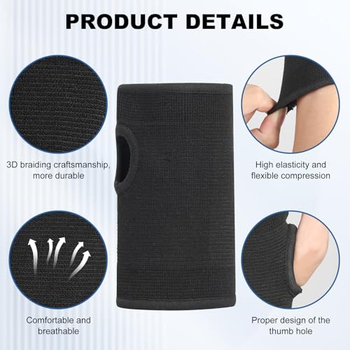 Wrist Compression Sleeves for Fatigue Relief and Support - Black (1 Pair)