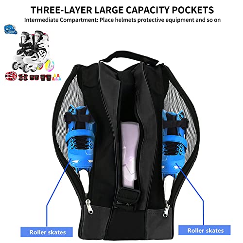 Breathable Roller Skate Bag with Large Pockets - Black