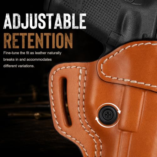 KAYCQYIN Leather OWB Pancake Holster for G19/G17 Gen 3-6, Optic Ready, Right Hand, Brown