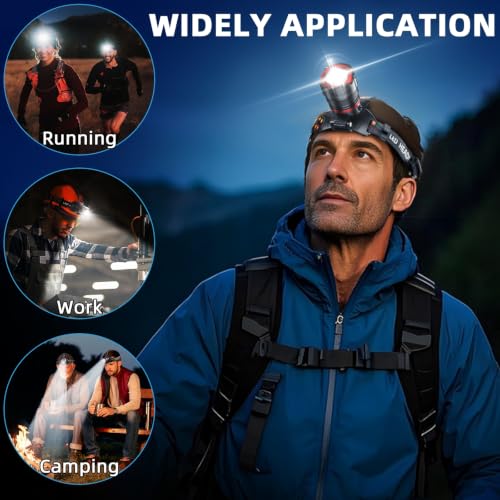 YUSEUB Rechargeable 99000 Lumens Super Bright LED Headlamp 1 Pack, 12 Modes, Motion Sensor
