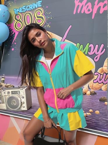 UOUA 80s 90s Two-Piece Mint Green Zip Up Short Sleeve Track Suit - Medium