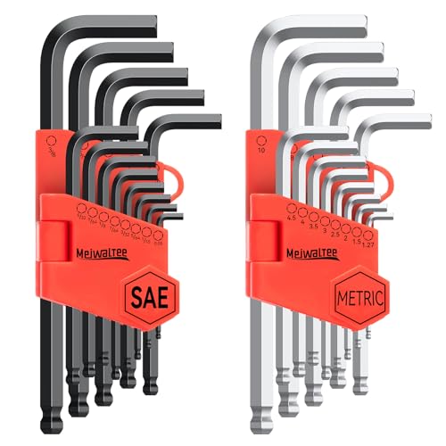Meiwaltee Allen Wrench Set, 26PCS Metric (1.27-10mm) & SAE (0.05"-3/8") Allen Key Set, L-Hex Key Set With Long Arm Ball End,Visible Size-Marked For Bicycle - Appliance Repair, Furniture Assembly
