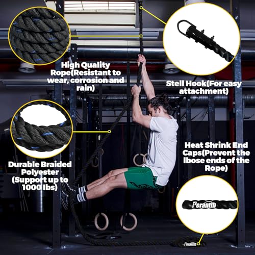 15ft 1.5in Polyester Climbing Rope with Heavy Duty Hook – 1000LBS Capacity, Outdoor Rescue & Escape