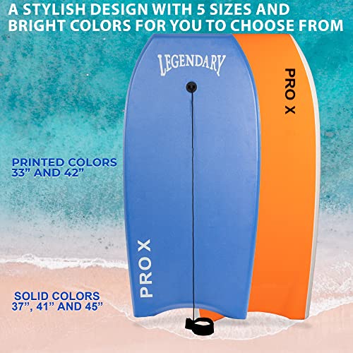 GYN Trade 37" Dark Blue/Orange Bodyboard for Beach, Hard Slick Bottom, Leash Included