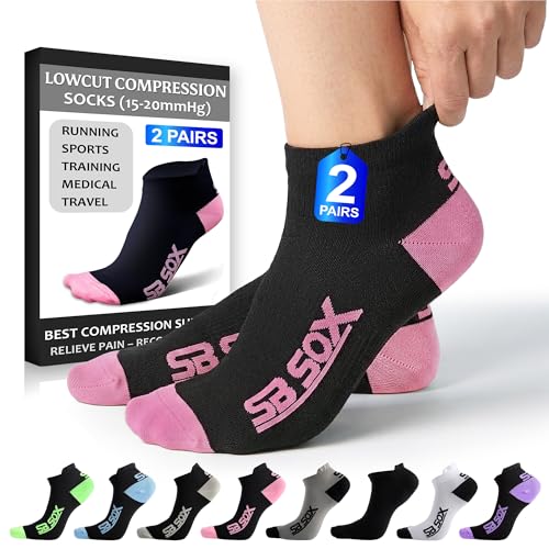 Lowcut Compression Socks for Men & Women - Medium Black/Pink