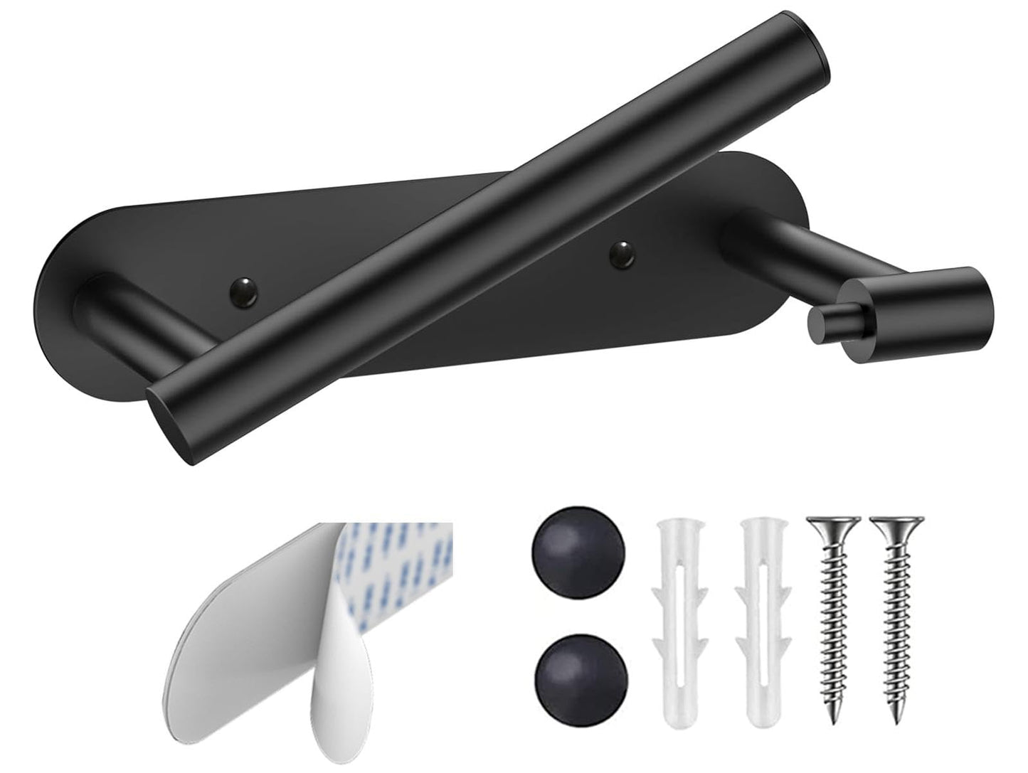 BESy Adhesive or Screw Toilet Paper Holder Wall Mount Rustproof Modern Roll Holder Flexible Pivoting Adjustable Tissue Handle with Self Adhesive or Mounted with Screws Stainless Steel Matte Black