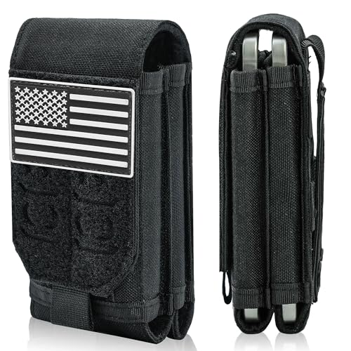 VIIDOO Black Dual Phone Pouch Tactical MOLLE Phone Case for 4-6.7" Screens