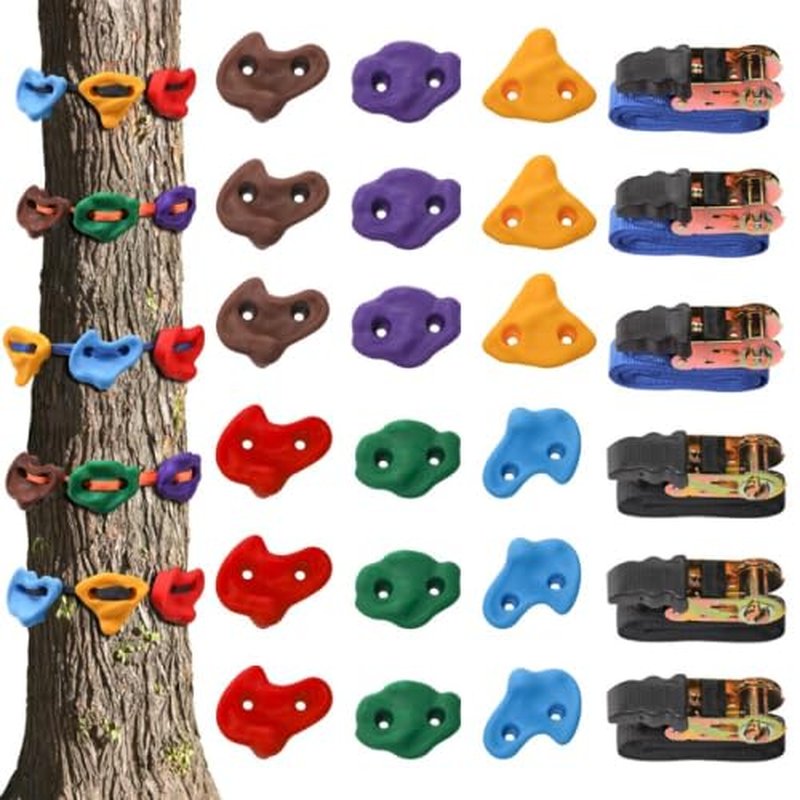 Youeon 18 Pcs Tree Climbing Holds with 6 Ratchet Straps, Outdoor Tree Climbing Kit, Outdoor, Backyard, Gym, Obstacle Course Training