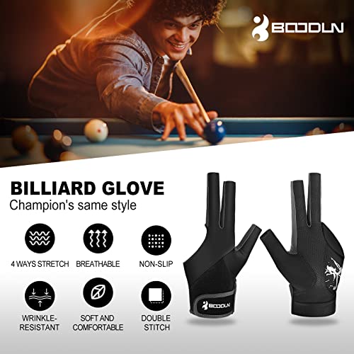Billiard Pool Gloves for Left Hand - 3 Finger, Black, Large